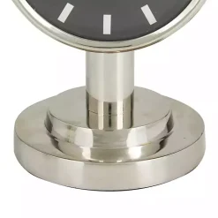 Metallic Silver Steel Beveled Base Tabletop Clock