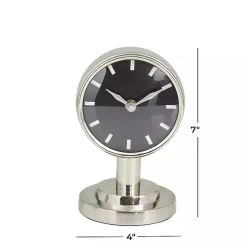 Metallic Silver Steel Beveled Base Tabletop Clock