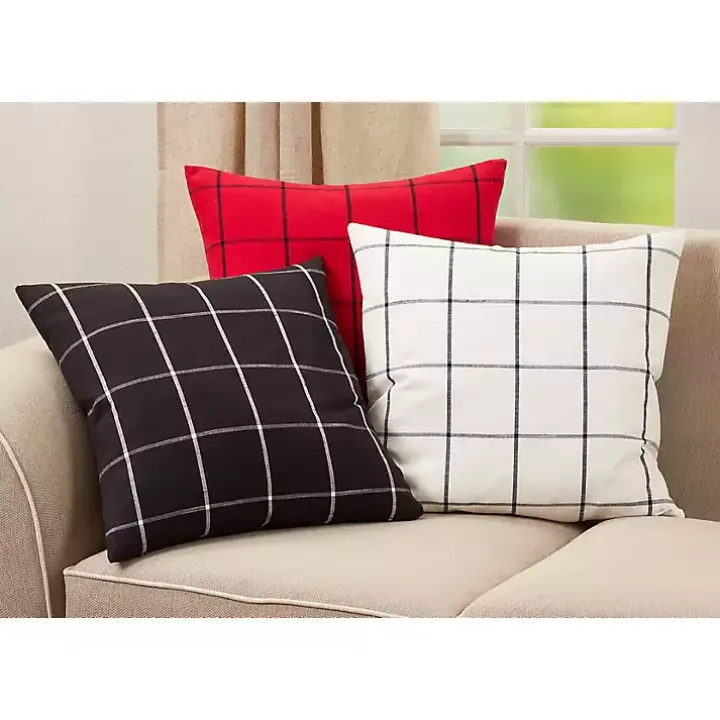 Midnight Black Large Print Plaid Throw Pillow
