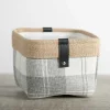 Mini Gray Plaid Bin with Leather Accent