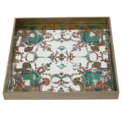 Mirrored Moroccan Pattern Tray with Gold Edges