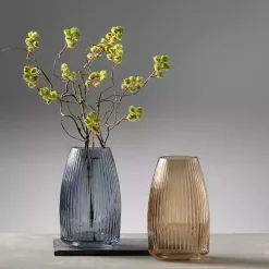 Modern Amber Ribbed Glass Vase