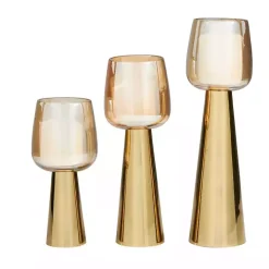 Modern Gold Base Glass 3-pc. Candle Holder Set