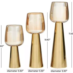 Modern Gold Base Glass 3-pc. Candle Holder Set