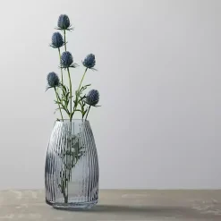 Modern Gray Ribbed Glass Vase