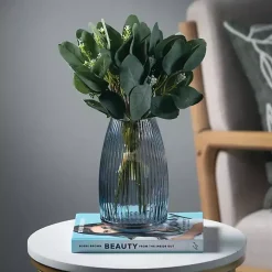 Modern Gray Ribbed Glass Vase