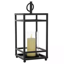 Modern Vintage Black Iron Framed Lantern, 18 in.