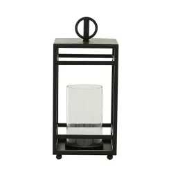 Modern Vintage Black Iron Framed Lantern, 18 in.