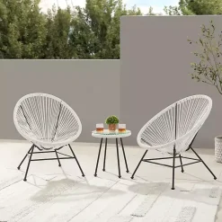 Modern White Wicker 3-pc. Outdoor Patio Set