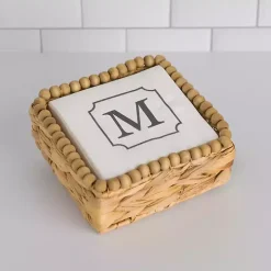 Monogram M Beaded Napkin Holder Set