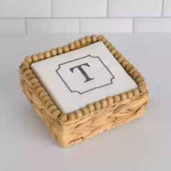 Monogram T Beaded Napkin Holder Set