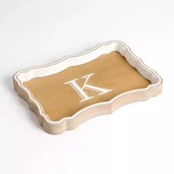 Monogrammed K Scalloped Wood Tray
