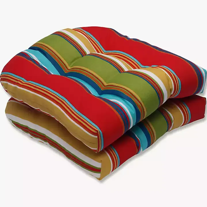 Multicolor Striped Outdoor Seat Cushions, Set of 2