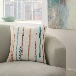 Multicolor Woven Dotted Lines Pillow