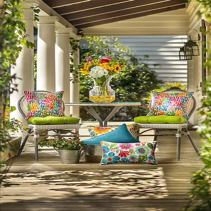 Multicolor Zinnia Outdoor Lumbar Pillows, Set of 2