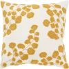 Mustard Yellow Embroidered Floral Throw Pillow