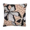 Natural & Black Embroidered Floral Throw Pillow