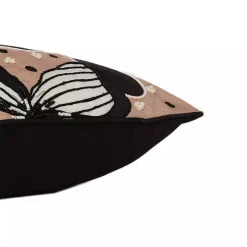Natural & Black Embroidered Floral Throw Pillow