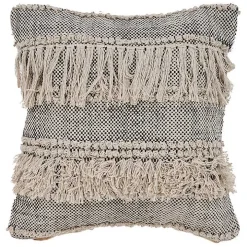 Natural and Black Cozy Fringe Pillow