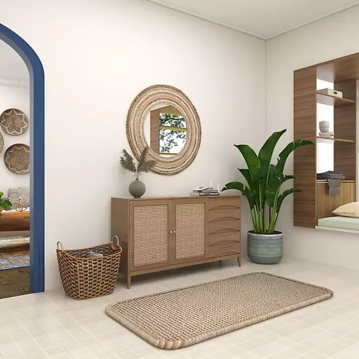 Natural and Black Seagrass Diamond Weave Basket