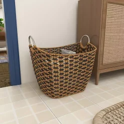 Natural and Black Seagrass Diamond Weave Basket