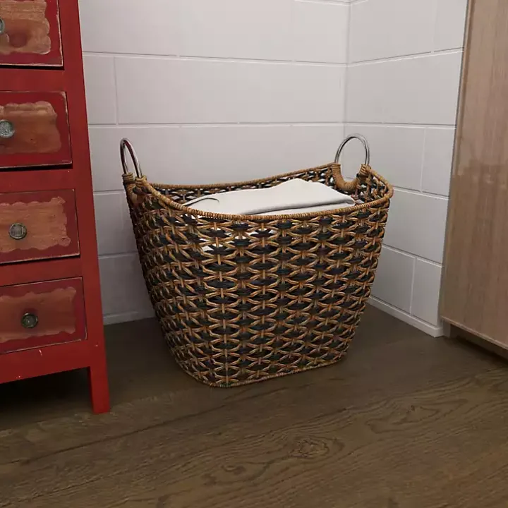 Natural and Black Seagrass Diamond Weave Basket