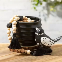 Natural and Black Wood Bead Garlands, Set of 2