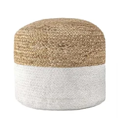 Natural and White Neely Jute Braided Pouf