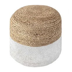 Natural and White Neely Jute Braided Pouf