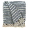 Natural Blue Striped Woven Tassel Throw