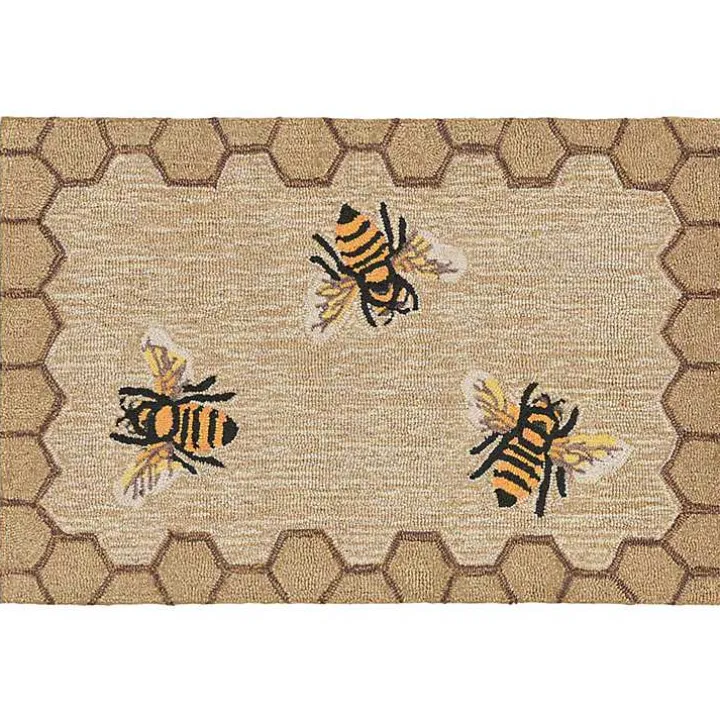 Natural Honeycomb & Bees Outdoor Accent Rug