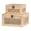 Natural Rattan and Glass Top Boxes, Set of 2