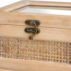 Natural Rattan and Glass Top Boxes, Set of 2