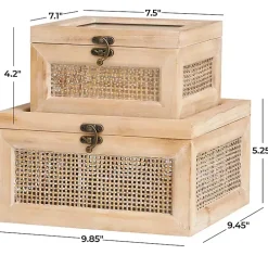Natural Rattan and Glass Top Boxes, Set of 2