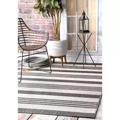 Natural Robin Stripe Outdoor Rug, 5x7