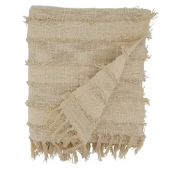 Natural Striped and Fringe Throw Blanket