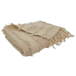 Natural Striped and Fringe Throw Blanket