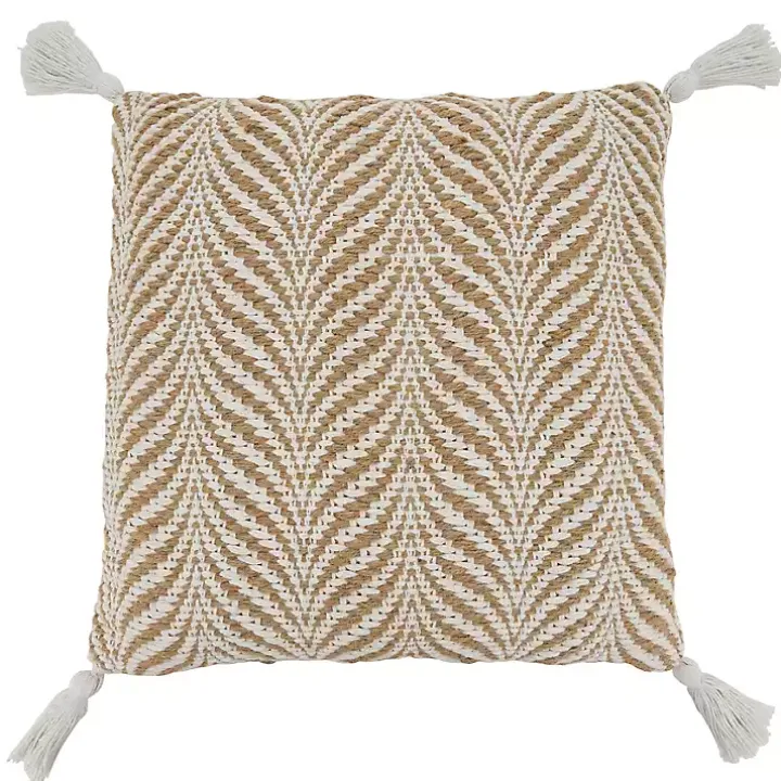 Natural Wavy Chevron Woven Jute Pillow