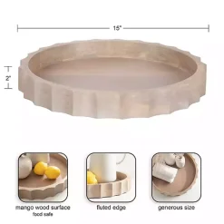 Natural Wood Fluted Lissi Round Serving Tray