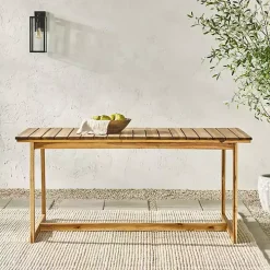 Natural Wood Slatted Box Leg Outdoor Dining Table