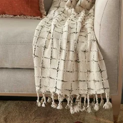 Natural Woven Grid Throw