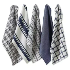 Nautical Blue Woven Dish Towels, Set of 5