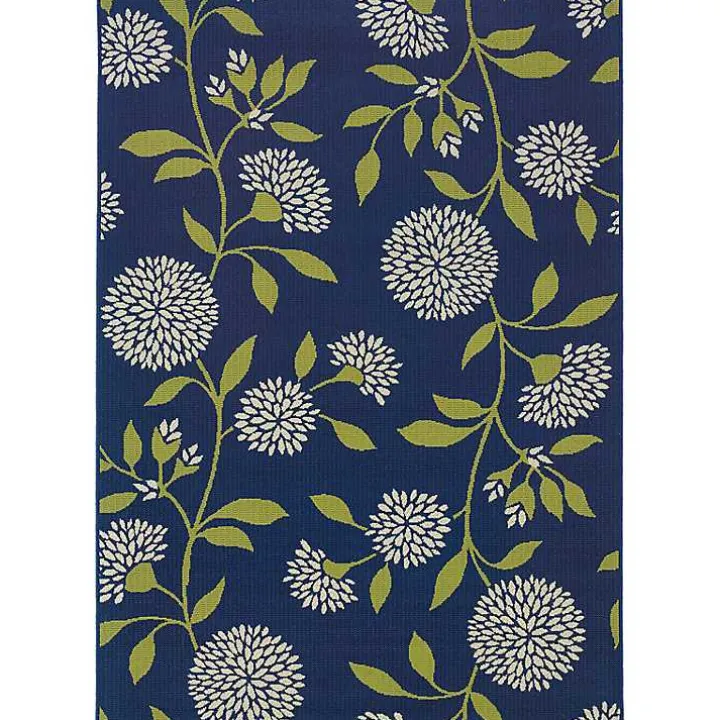 Navy and Green Floral Vine Outdoor Area Rug, 5x7