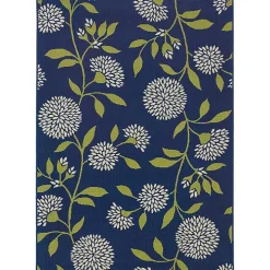 Navy and Green Floral Vine Outdoor Area Rug, 3x5
