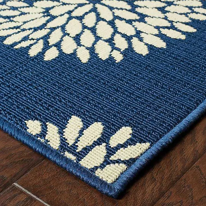 Navy and Green Floral Vine Outdoor Area Rug, 3x5