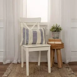 Navy and Natural Tufted Stripes Lumbar Pillow