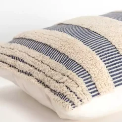 Navy and Natural Tufted Stripes Lumbar Pillow