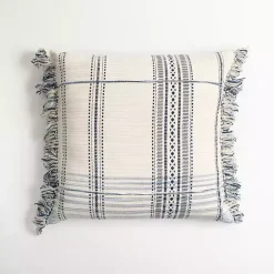 Navy and White Plaid Reversible Throw Pillow