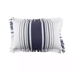 Navy and White Stripe Fringe Throw Pillow