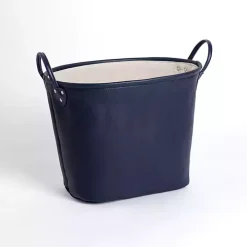 Navy Blue Faux Leather Storage Bin